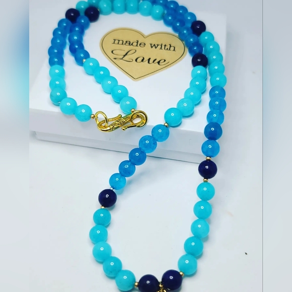 Aquamarine Quartz, Blue Chalcedony charm Sweater Necklace 💙 - Picture 2 of 5